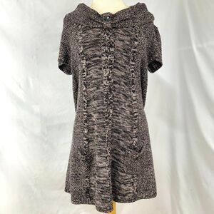 STYLE & CO Brown Short Sleeve Cable‎ Knit Mini Sweater Dress Womens XL Cabincore